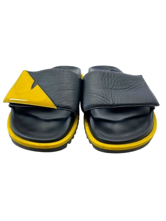 Fendi Monster Star Bag Bugs Slide Sandals Leather Black Yellow High Quality main image 5